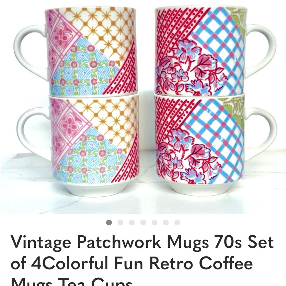 Colorful Patchwork Ceramic Mugs - Set of 4